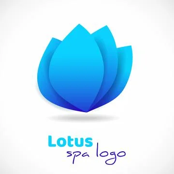 Blue leaves logo with shadow. Vector flower symbol template for beauty salon, Stock Illustration