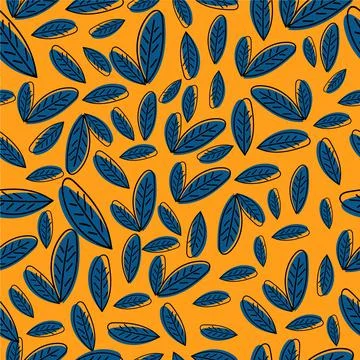 Blue leaves with orange background Stock Illustration