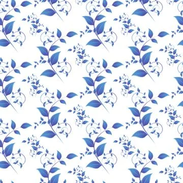 Blue leaves seamless pattern Stock Illustration