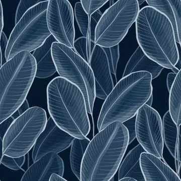 Blue leaves seamless pattern Stock Illustration