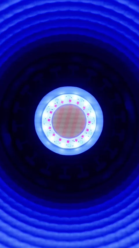 Blue Led Light Source Features Concentric Rings and Central Warm Diode Array Stock-Footage 333830145