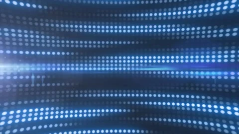 Blue LED light tunnel with glowing dot rows and lens flare, forming a clean.. Stock Footage 344138499