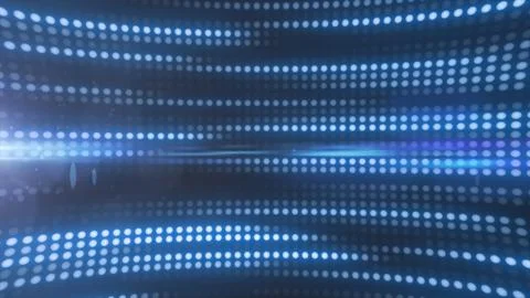 Blue LED light tunnel with glowing dot rows and lens flare, forming a clean.. Stock Illustration