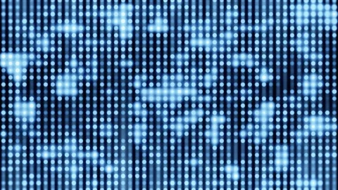 Blue LED light wall blinking background. Digital matrix glowing grid. Stock Footage 337409925