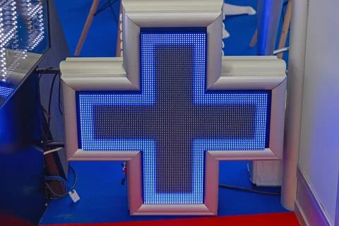 Blue Led Lights Cross Stock Photos
