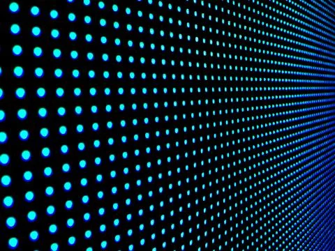 Blue led panel in perspective with dots in bright blue and black... Stock Photos