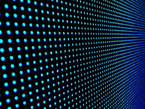 Blue led panel in perspective with dots in bright blue and black... Stock Photos