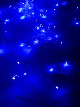 Blue led string lights close up detail Stock Photos