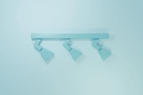 Blue Led track lights and lamps with spotlights icon isolated on blue backg.. Stock Illustration