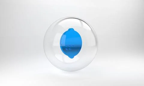 Blue Lemon icon isolated on grey background. Glass circle button. 3D render i Stock Illustration