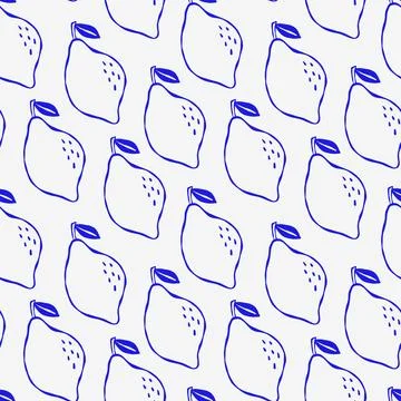 Blue lemon outlines on light background pattern Stock Illustration