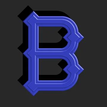 Blue letter B monogram initial logo 3d gothic style with shadow on black back Illustrazione stock