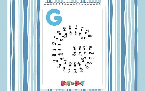 Blue letter G dot to dot activity page connect the dots Illustrazione stock