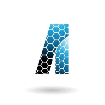 Blue Letter A with Honeycomb Pattern Vector Illustration Stock Illustration