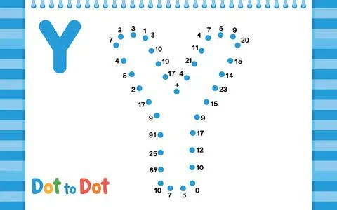 Blue letter Y dot to dot activity page alphabet learning Stock Illustration