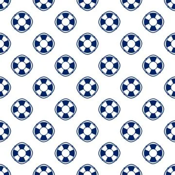 Blue Lifebuoy, Seamless Pattern 스톡 일러스트