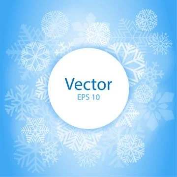 Blue Light Abstract Circle Frame with Snowflakes. Christmas frame on snow Stock Illustration