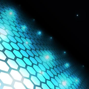 Blue light abstract on dark background with hexagon net shape.. Stock Illustration