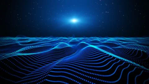 Blue Light Abstract Digital 3d Wireframe Landscape Magic Background Stock Illustration