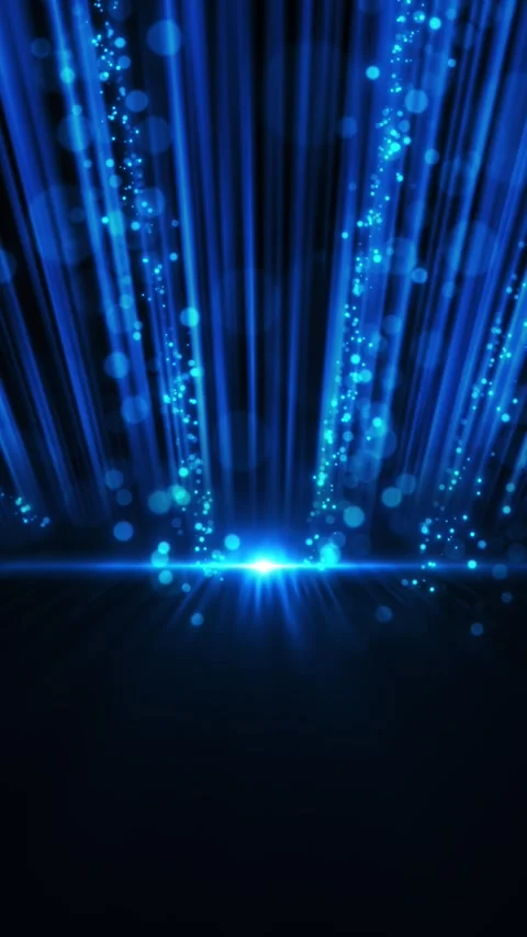 Blue light beam horizon glowing cyan rays, floating particles, dark reflective f Stock Footage 340527941