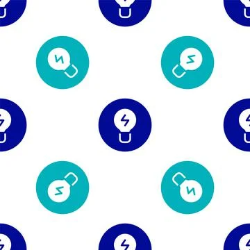 Blue Light bulb with concept of idea icon isolated seamless pattern on white Illustrazione stock