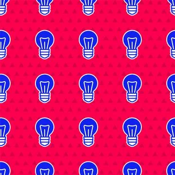 Blue Light bulb with concept of idea icon isolated seamless pattern on red Stock Illustration