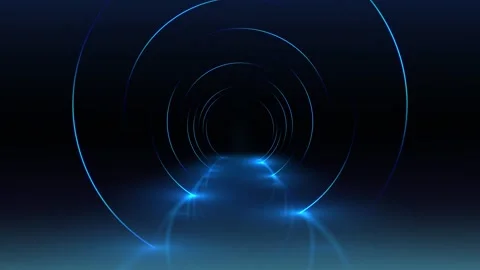 Blue light circle corridor with camera zoom effect Stock Footage 317472282