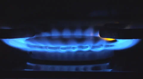 Blue light cooker flame darkness night natural fuel burner gas crisis concept  Video stock 41475296