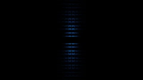 Blue Light Cross Turns Vertically in Repeat Pattern, Black Background 3D Stock Footage 125436079