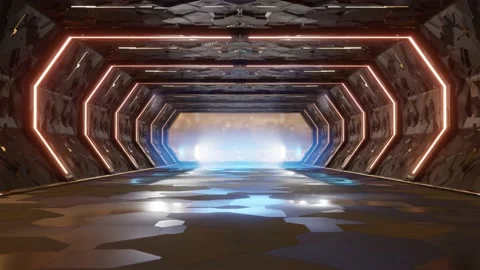 Blue Light end Tunnel. Alien space futuristic concept of geometric tunnel. Stock Footage 212075213