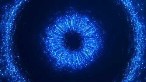 Blue light explosion with radial particles and glowing energy burst on dark.. Stock Illustration