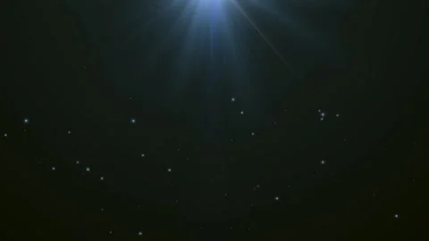 Blue light flares and glowing particles floating against a deep black background Stock Footage 344247706