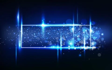 Blue light glowing effect neon frame tag, message block decoration celebration Stock Illustration