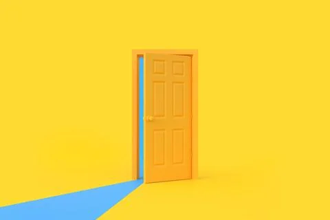 Blue light going through the opening door in yellow background room Stock Illustration