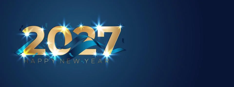 Blue Light Happy New Year 2027 Modern Glow Banner Illustrazione stock