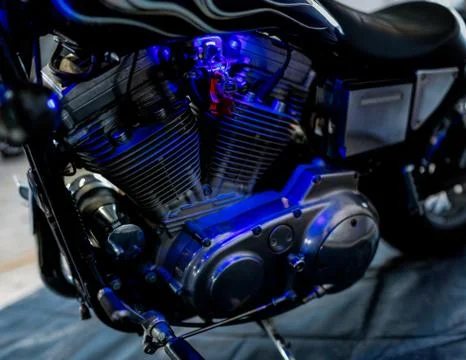 Blue Light Motorcycle Engine Stock Photos