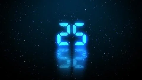 Blue Light Number 25 Digital Digits Display With Floor Reflection And Dust Stock Illustration