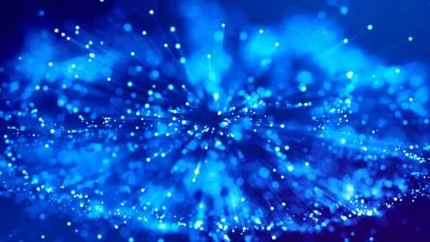 Blue light rays like laser show for bright festive presentation. 3d rendering of Stock Illustration