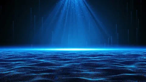 Blue light shining on waves in black background Stock Footage 139034101