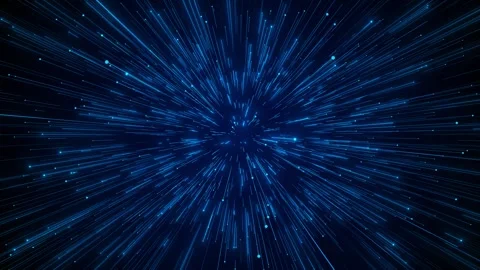 Blue light speed tunnel background fast glowing streaks, flying particles, and d Stock Footage 340412600