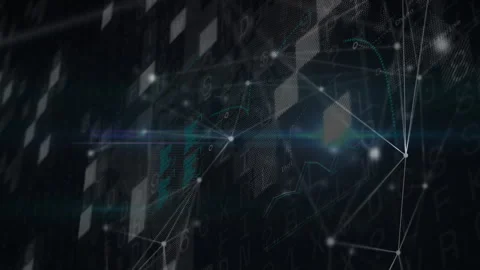 Blue light streak sweeping code illuminating pulsing nodes and shifting lines Stock Footage 312408400