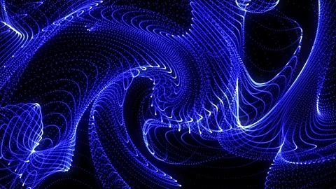Blue light streaks form abstract waves on dark background. Stock Footage 284165748