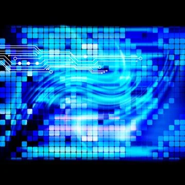 Blue light techno mosaic background. Stock Illustration