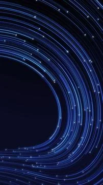 Blue light trail arc with glowing particles on a dark vertical tech backgro.. Stock-Illustration