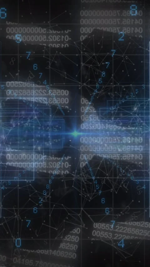 Blue light trails, data processing and security chain icon against black Stock Footage 324022728