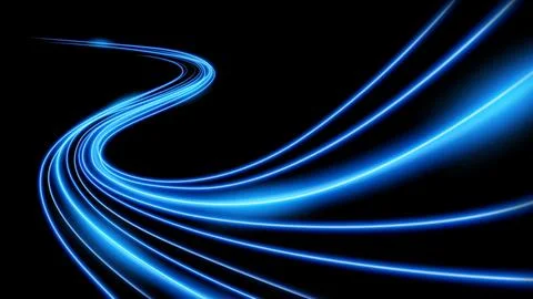 Blue Light Trails, Long Time Exposure Motion Blur Effect, Vector Illustration Stock Illustration