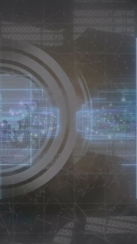 Blue light trails over spinning globe and security chain icon against blue Stock Footage 324022716