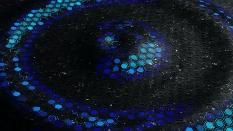 Blue light wave on the metal surface of the pentagonal honeycomb mesh Stock Footage 149005847