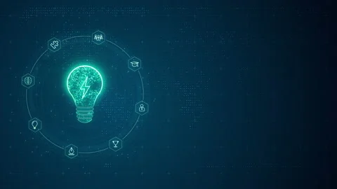 Blue lightbulb LOGO with line connection and data transfer to futuristic icon Stock Footage 237535764