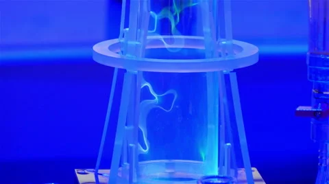 Blue lighted tubes with lightnings Stock Footage 57967220